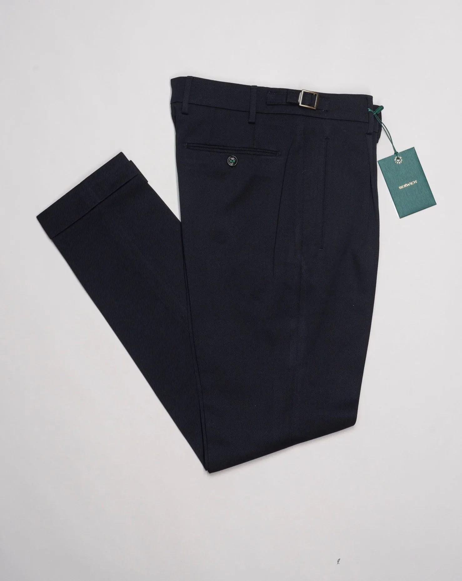 Berwich Single Pleat Wool & Cotton Trousers / Navy