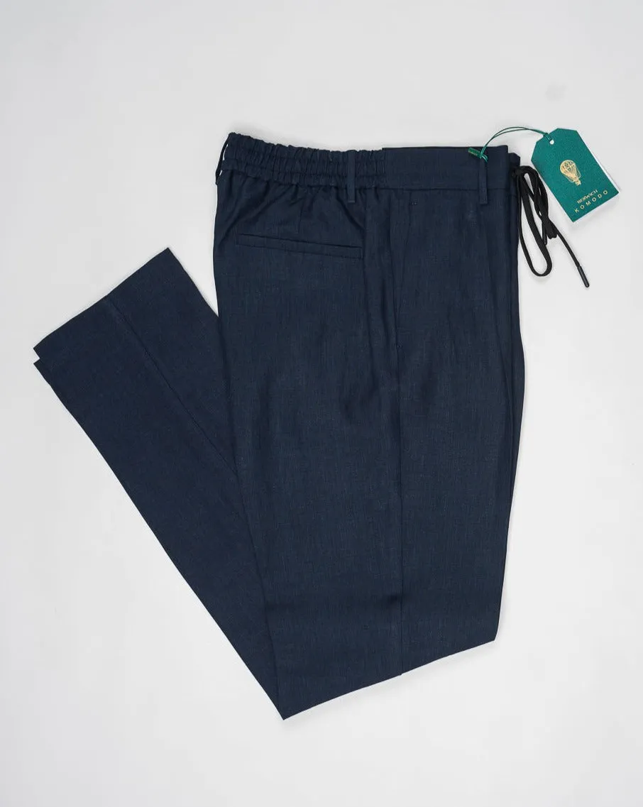 Berwich Spiaggia Drawstring Linen Trousers / Navy