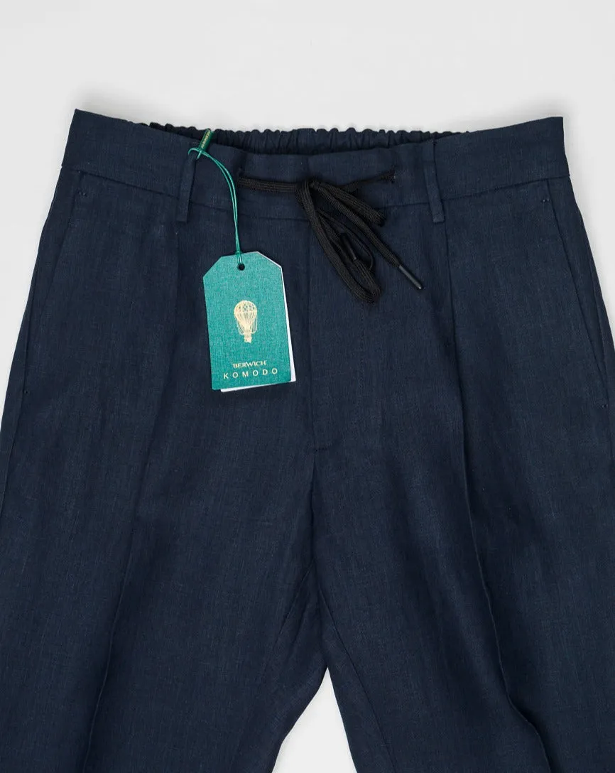 Berwich Spiaggia Drawstring Linen Trousers / Navy