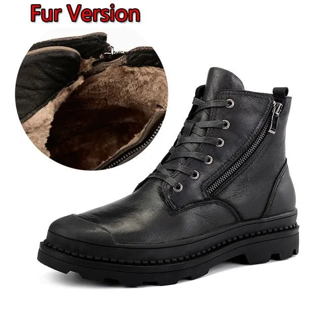Genuine Leather Autumn Men's Waterproof Ankle Boots, Martin