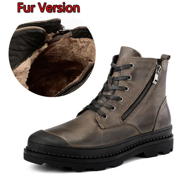 Genuine Leather Autumn Men's Waterproof Ankle Boots, Martin