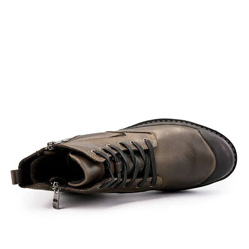 Genuine Leather Autumn Men's Waterproof Ankle Boots, Martin