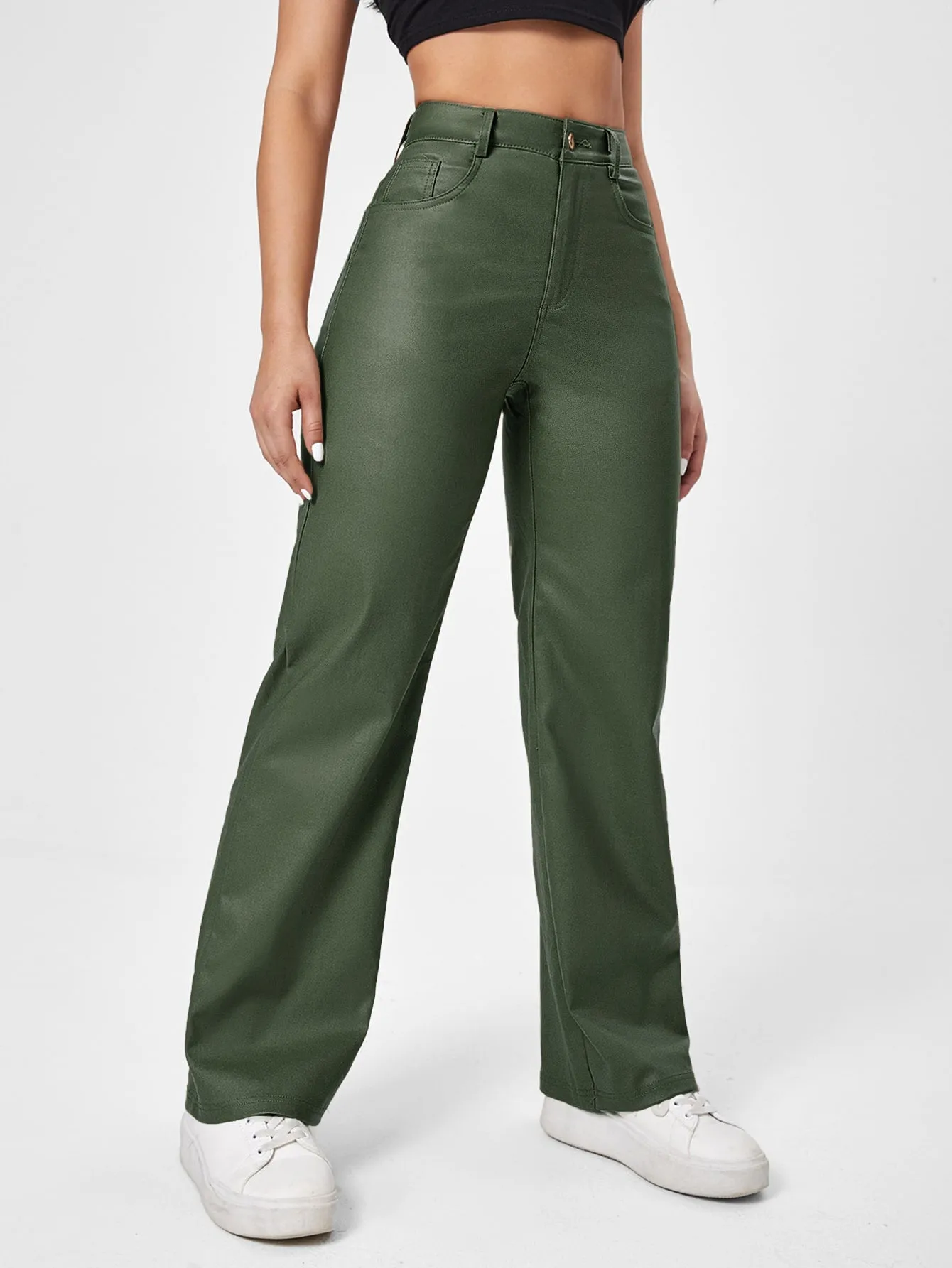 Straight Leg Leather Look Jeans