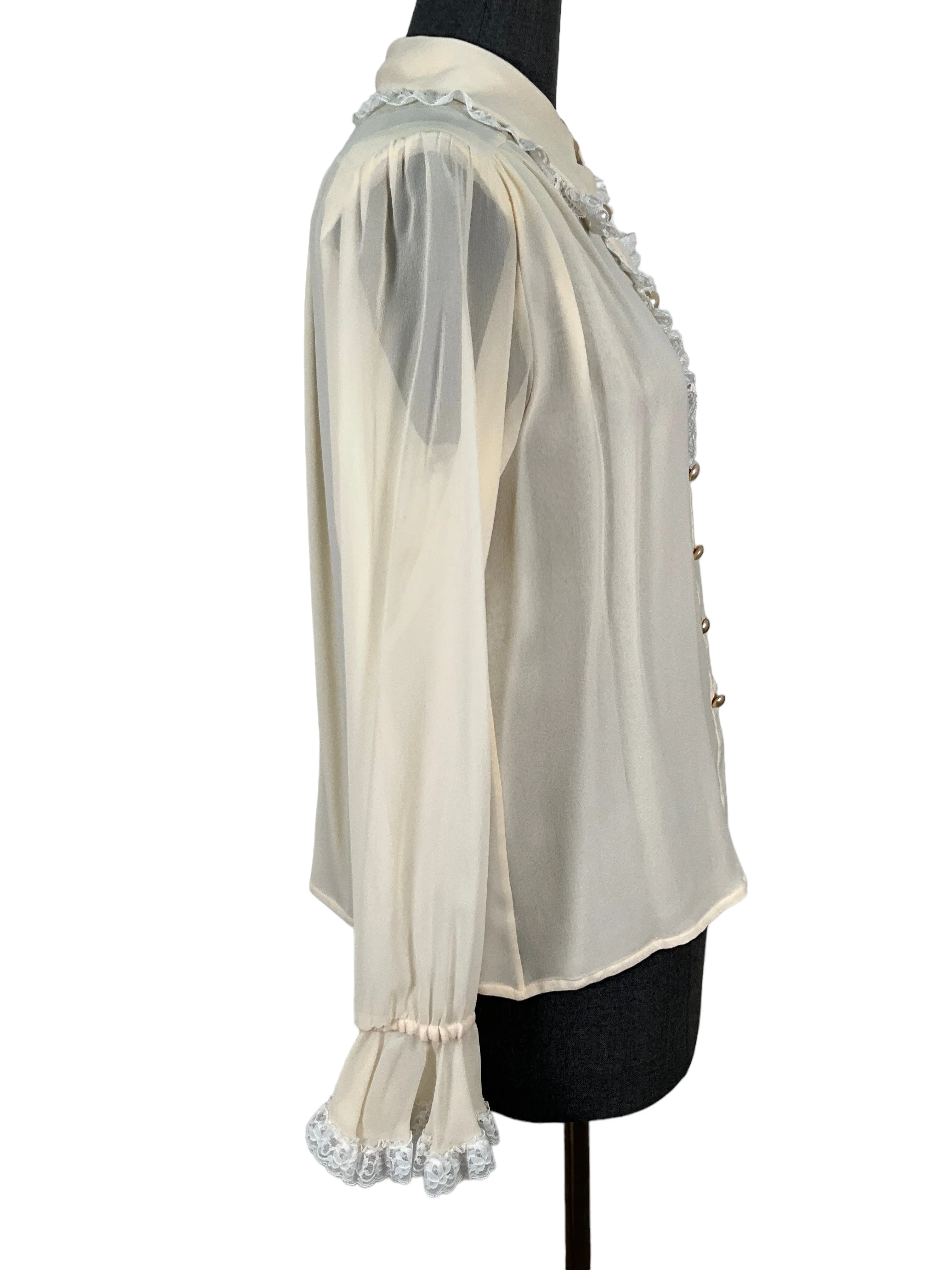 Vintage Yves Saint Laurent Ivory Chiffon Blouse Size M