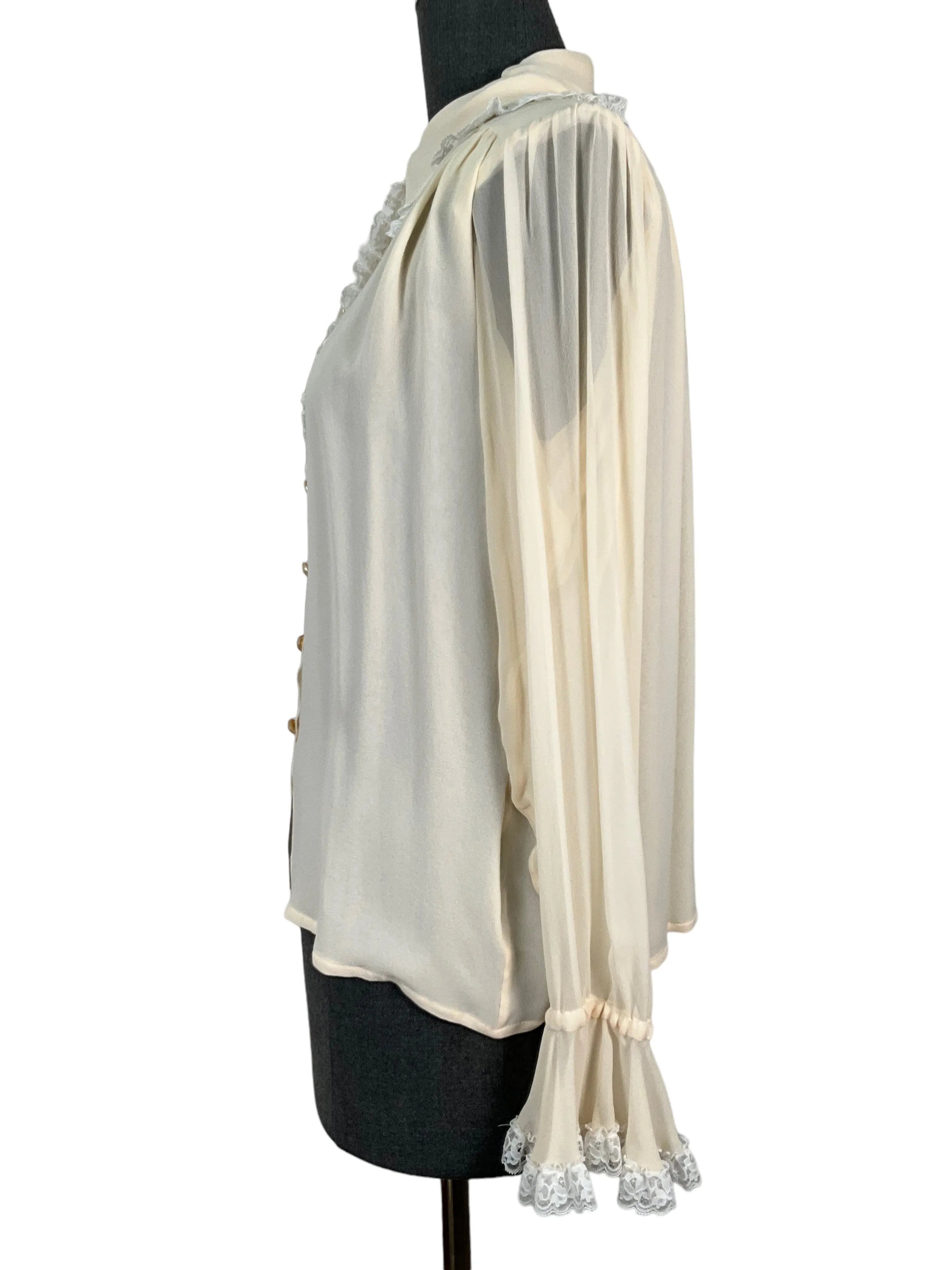 Vintage Yves Saint Laurent Ivory Chiffon Blouse Size M
